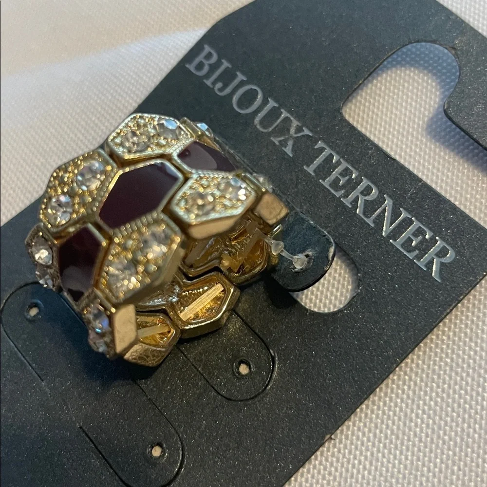 Bijoux Terner Gold and Dark Brown Hexagon Ring